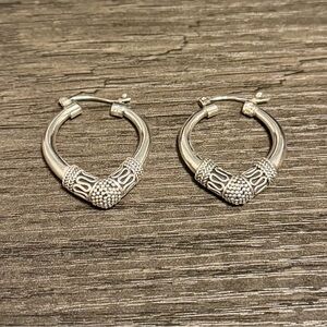 Sterling Silver 925 Designer BA Suarti Artisan Bali Heavy Hoop Earrings Women